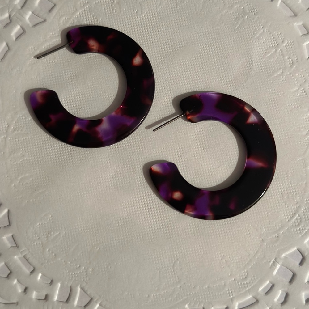 Purple and Black Hoop Earrings